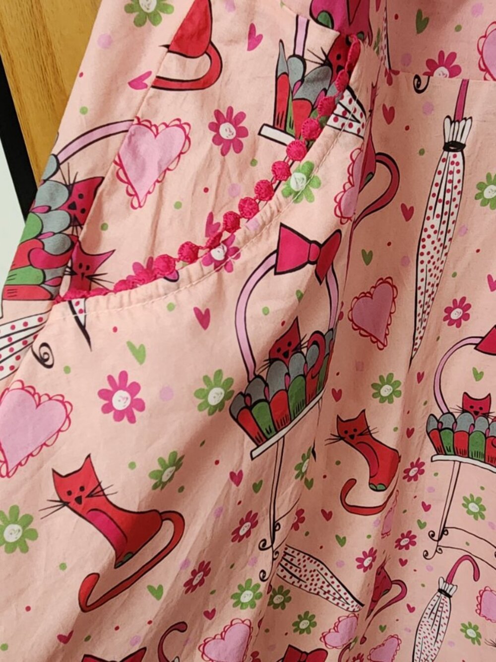 Unique Vintage Pink Caturday Cotton Swing Dress Cats Umbrellas 3x size 20 - Picture 6 of 12